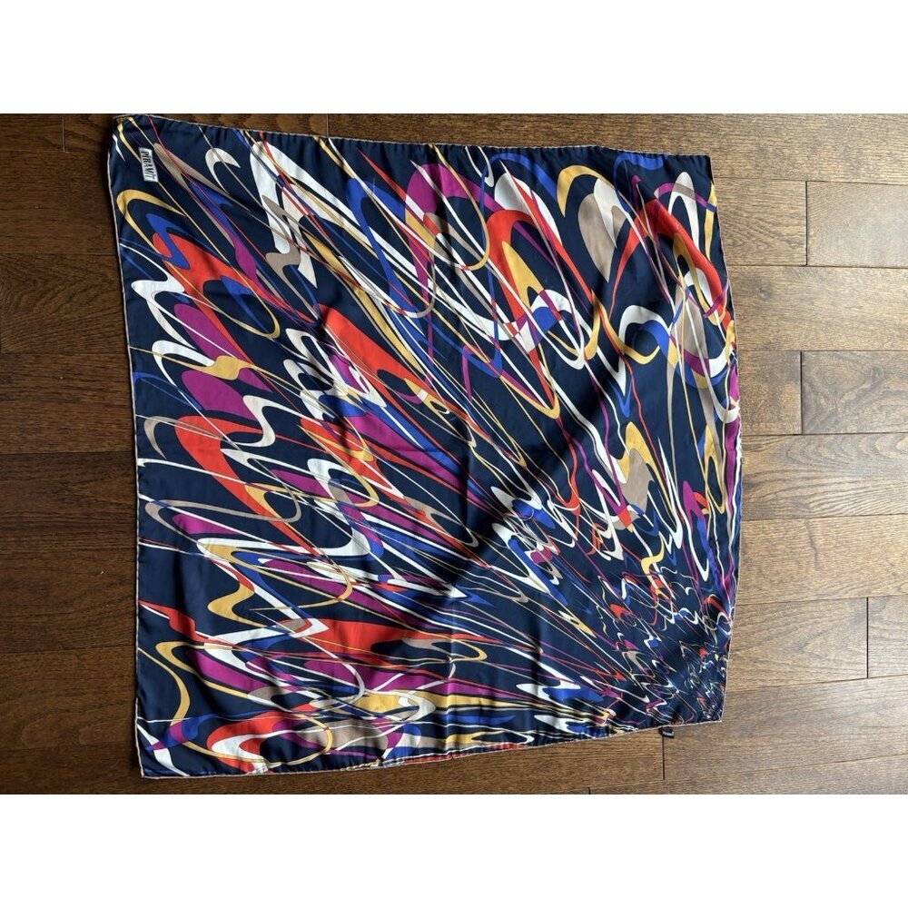 Women’s Vintage Piramit Scarf 33” Inches Black Multi Color Abstract Art LARGE